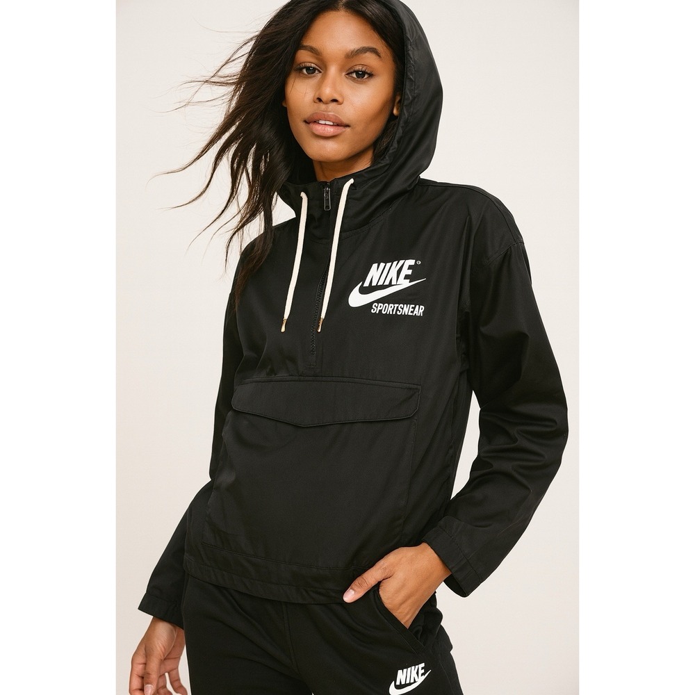 Nike Track Jacket Womens L Black Archive Sportswear Cropped Logo Athleisure